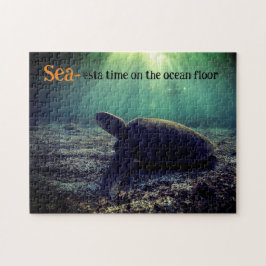 Quebra-cabeça Tartaruga marinha verde no chão do oceano