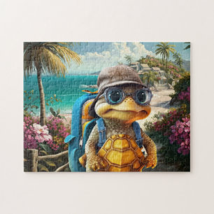 Quebra-cabeça Tartaruga Pequena Fofa Aventureira com Mochila,
