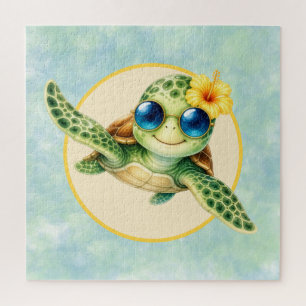 Quebra-cabeça Tartarugas Bebês Fofas com Flores Tropicais