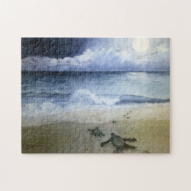 Quebra-cabeça Tartarugas do Mar do Bebê, Ondas do Oceano Sob Lua (Horizontal)