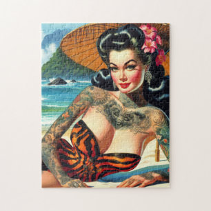Quebra-cabeça Tatuagem retrô praia Pin-up