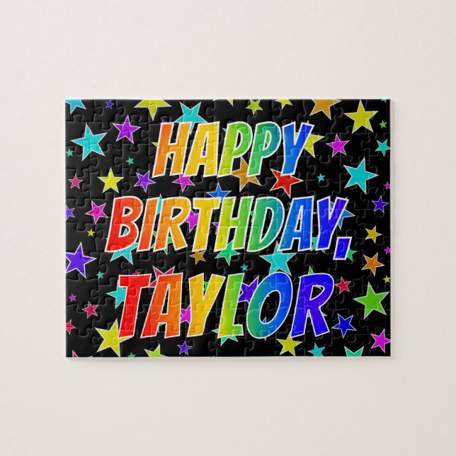 Quebra-cabeça "TAYLOR" Primeiro Nome, Diversão "FELIZ ANIVERSÁRI (Horizontal)