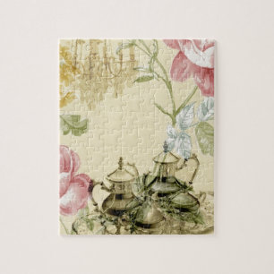 Quebra-cabeça Tea party floral francês de Paris do bule do