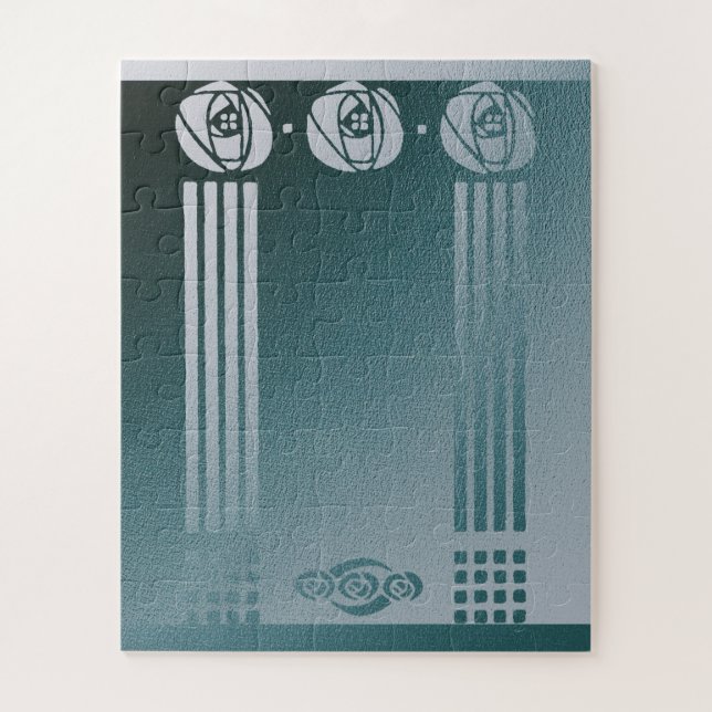 Quebra-cabeça Teal Art nouveau,Charles Mackintosh, rosa design (Vertical)