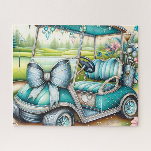 Quebra-cabeça Teal Bow Luxury Golf Cart (Horizontal)