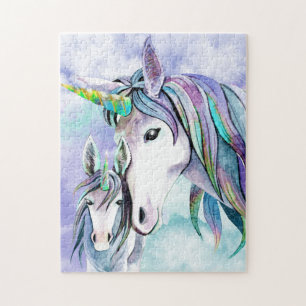 Quebra-cabeça Teal e Lilac Unicorn Mãe e Filho