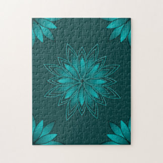 Quebra-cabeça Teal Leaf Mandala Design on Dark Cyan