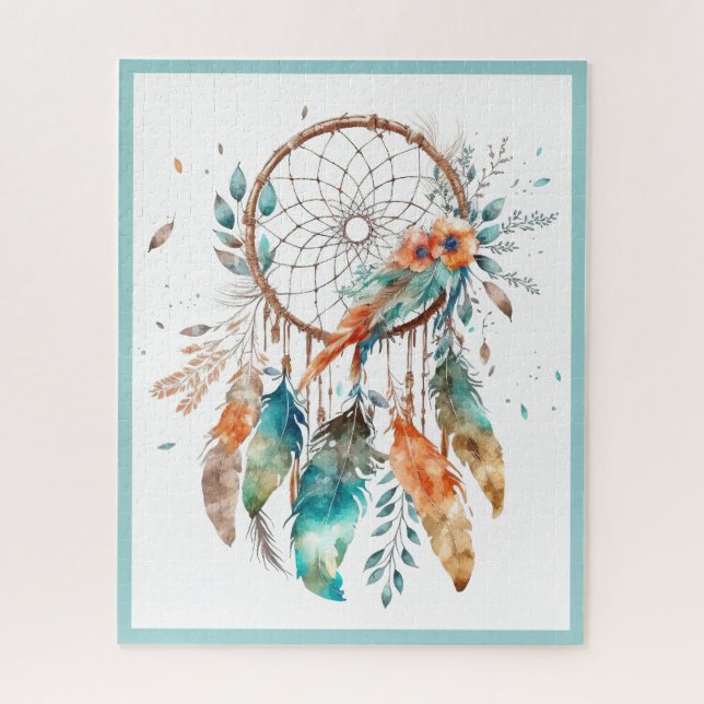 Quebra-cabeça Teal Watercolor Dreamcatcher (Vertical)