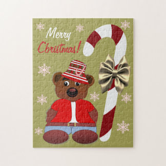 Quebra-cabeça Teddy Bear Candy Cane Merry Christmas
