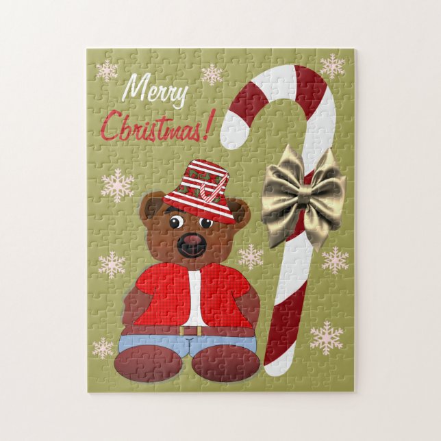Quebra-cabeça Teddy Bear Candy Cane Merry Christmas (Vertical)