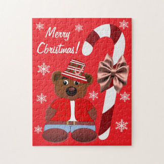 Quebra-cabeça Teddy Bear Candy Cane Merry Christmas