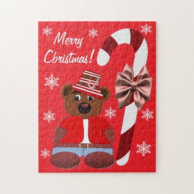 Quebra-cabeça Teddy Bear Candy Cane Merry Christmas (Vertical)