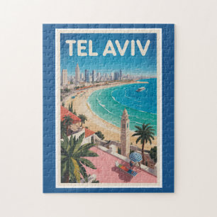 Quebra-cabeça Tel Aviv Israel Ilustração Viagem Arte Vintage