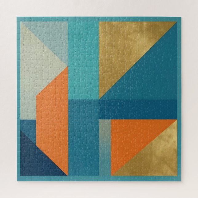 Quebra-cabeça Télica Laranja Dourado Geométrico Abstrato (Vertical)