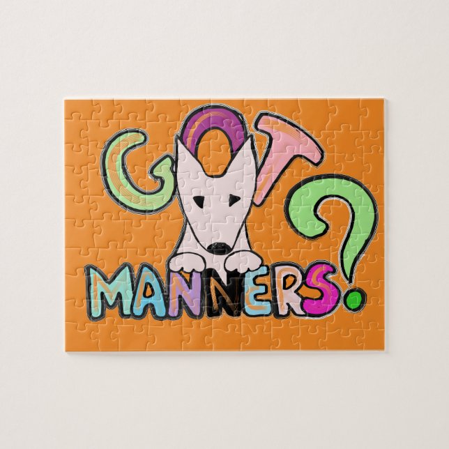 Quebra-cabeça TEM MANNERS? Arte para animais Bull Terrier ingles (Horizontal)