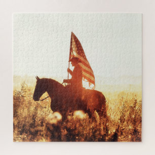 Quebra-cabeça Tema da bandeira do Cowboy Portrait USA.