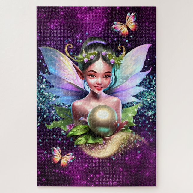 Quebra-cabeça Tema de aniversário de meninas princesa fada encan (Vertical)