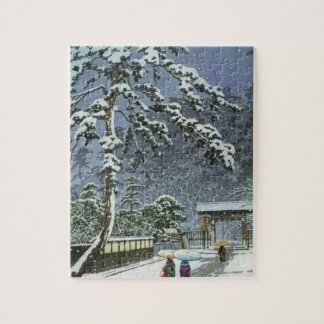 Quebra-cabeça Templo de Honmonji na neve - 川瀬巴水 de Kawase Hasui