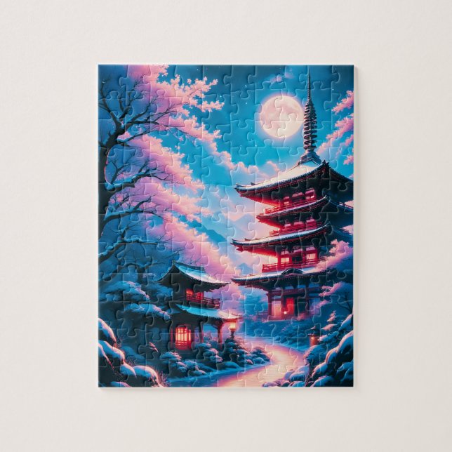 Quebra-cabeça Templo de Neve e Flores (Yukizakura no Tera)  (Vertical)