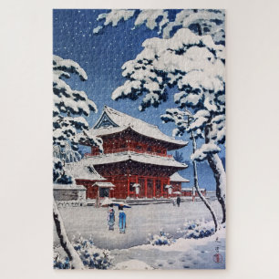 Quebra-cabeça Templo Zojoji em neve por Tsuchiya Koitsu