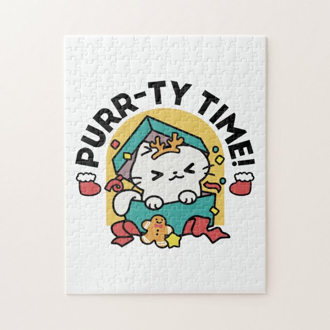 Quebra-cabeça Tempo Puro! - Design de Natal para Gatos Festivos (Vertical)