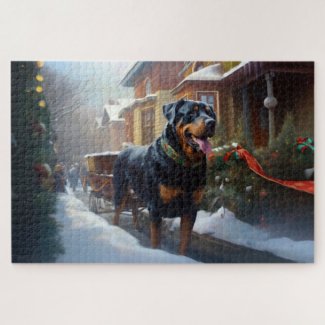 Quebra-cabeça Temporada Festiva de Natal do Rottweiler (Horizontal)