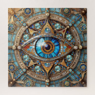 Quebra-cabeça Terceiro Olho - Mandala Dourada Turquesa Azul