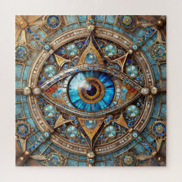 Quebra-cabeça Terceiro Olho - Turquesa Blue Dourado Mandala