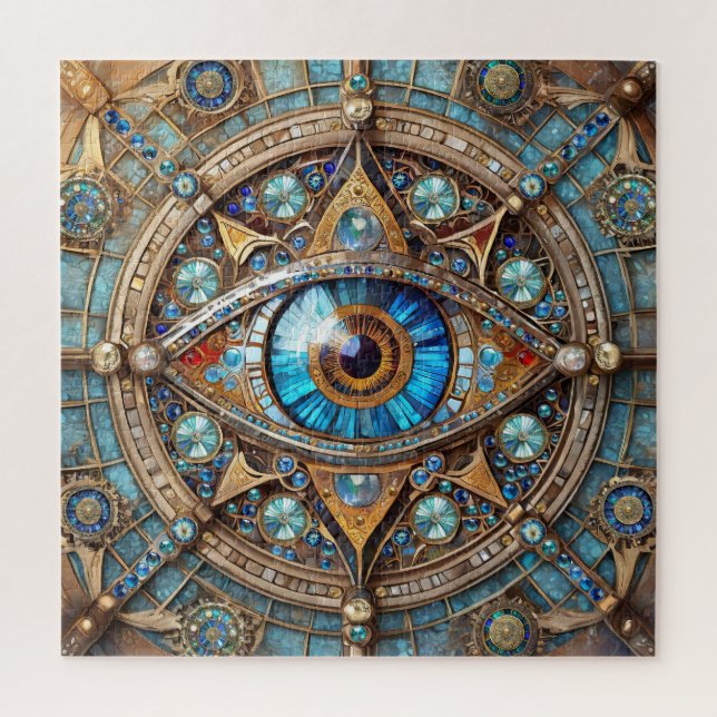 Quebra-cabeça Terceiro Olho - Turquesa Blue Dourado Mandala (Vertical)
