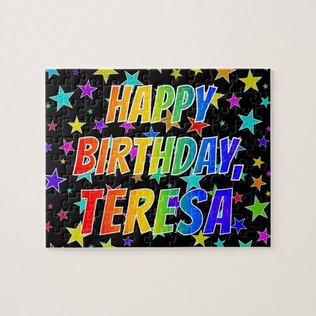Quebra-cabeça "TERESA" Primeiro Nome, Diversão "FELIZ ANIVERSÁRI (Horizontal)