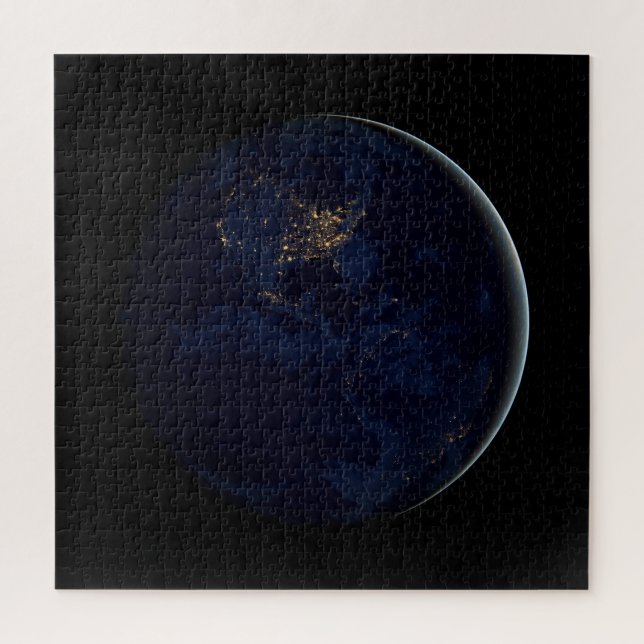 Quebra-cabeça Terra De cheio À Noite Com Luzes Da Cidade Das Amé (Vertical)