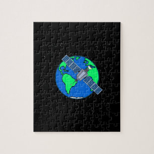 Quebra-cabeça Terra e satélite no espaço