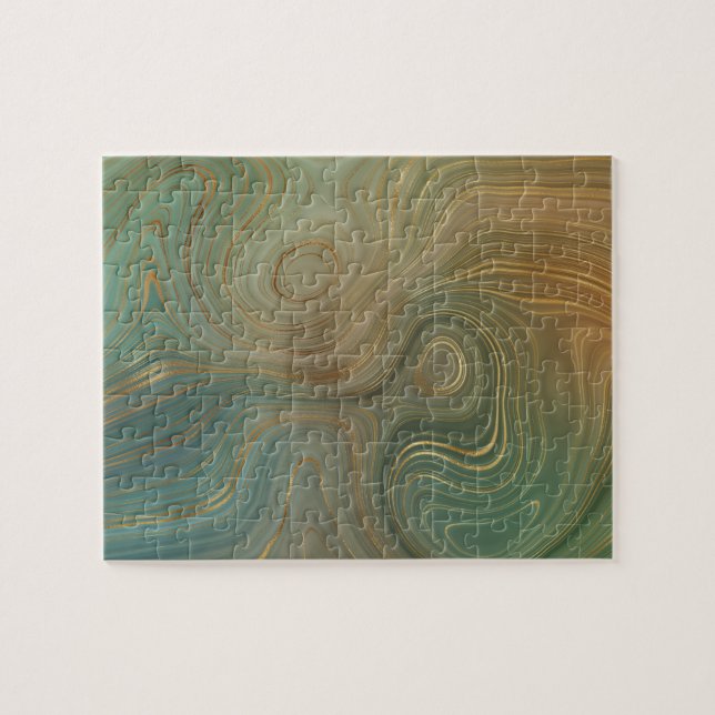 Quebra-cabeça Terra Olive Strata | Agato de tinta verde e Dourad (Horizontal)