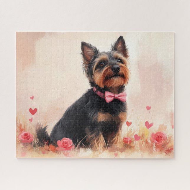 Quebra-cabeça Terrier Australiano com Rosas - Dia dos Namorados (Horizontal)