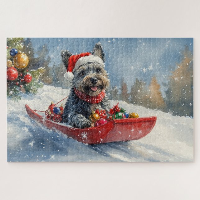 Quebra-cabeça Terrier Escocês em Trenó Deixe Nevar Natal (Horizontal)