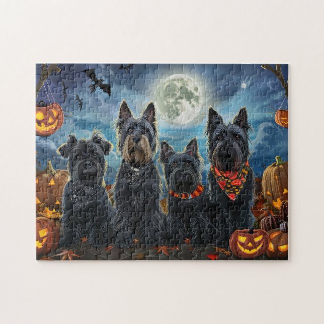 Quebra-cabeça Terrier Escocês Halloween Assustador (Horizontal)