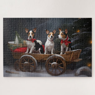 Quebra-cabeça Terrier Rato Trineo Nevado Navidad Decoración