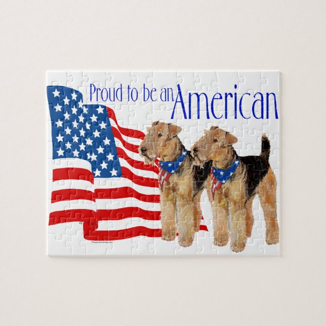 Quebra-cabeça Terriers Airedale Patrióticos (Horizontal)