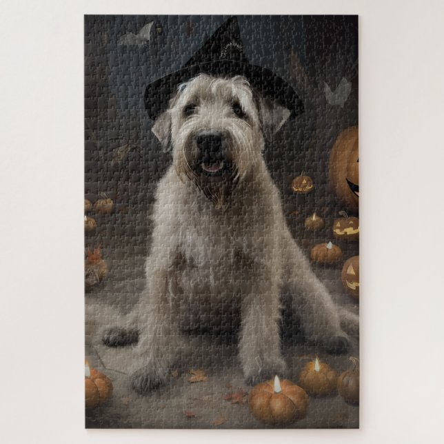 Quebra-cabeça Terror de Halloween das Abóboras do Wheaten Terrie (Vertical)