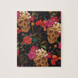 Quebra-cabeça Teste padrão do Dia das Bruxas, crânios, rosas,