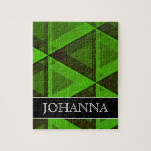 Quebra-cabeça Teste padrão verde abstrato dos triângulos + Nom