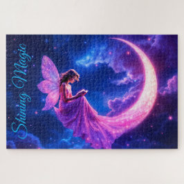 Quebra-cabeça Testemunho de fada da lua rosa-rosa estrelado arte