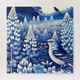 Quebra-cabeça Texas Bluebonnets e Norte Mockingbird Texan