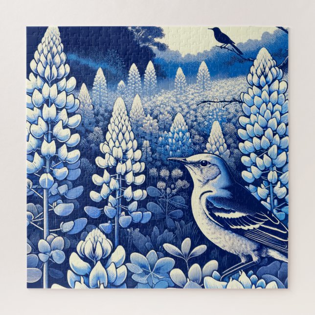 Quebra-cabeça Texas Bluebonnets e Norte Mockingbird Texan (Vertical)