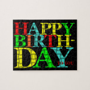 Quebra-cabeça Texto colorido do feliz aniversario com fundo