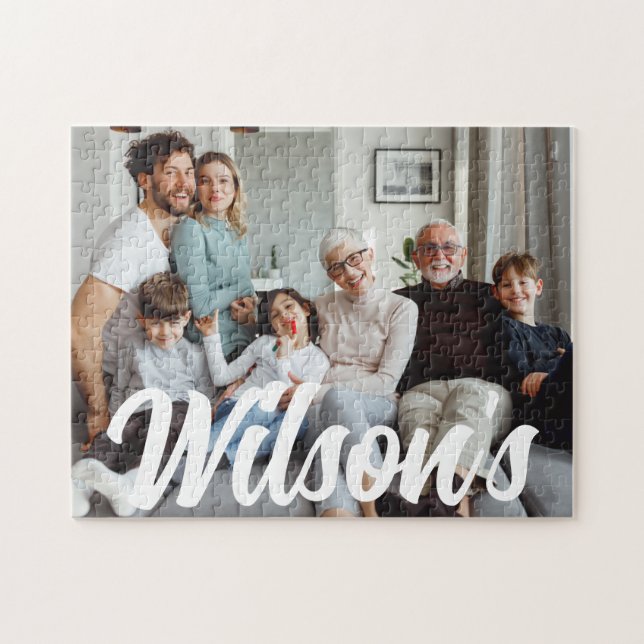 Quebra-cabeça Texto de Foto de Família Personalizado (Horizontal)