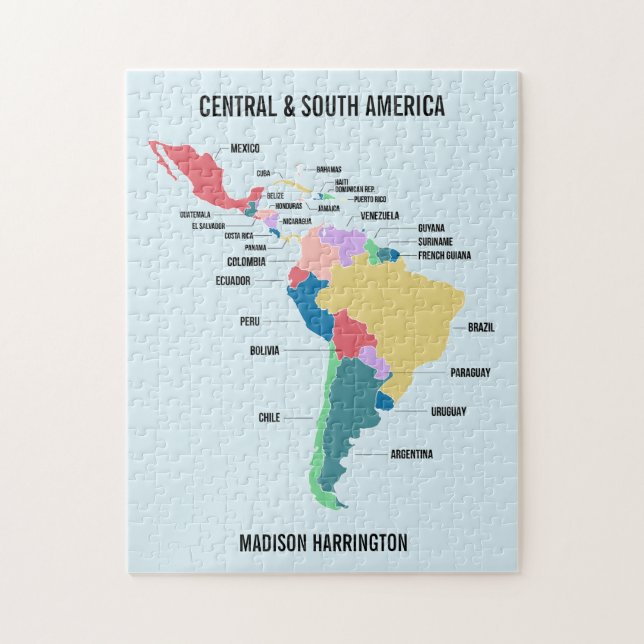 Quebra-cabeça Texto Personalizado América Central e do Sul (Vertical)