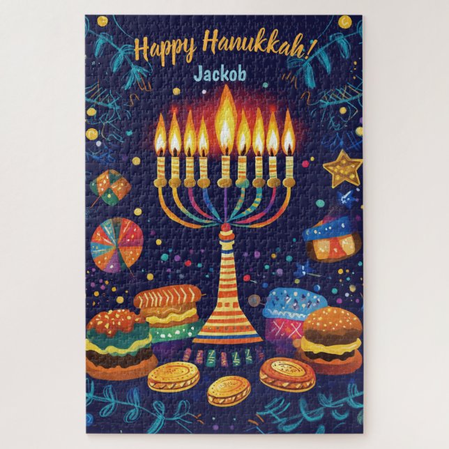 Quebra-cabeça Texto personalizado de Hanukkah feliz (Vertical)