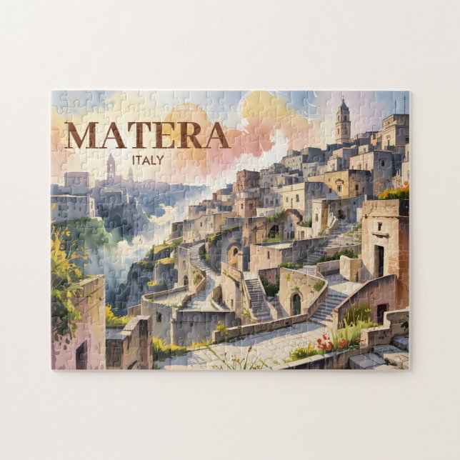 Quebra-cabeça Texto Personalizado Matera Itália Viagem Sassi di  (Horizontal)