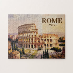 Quebra-cabeça Texto Personalizado Roma Itália Coliseu Aquarela R